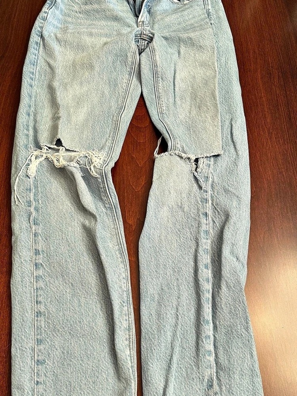 American Eagle Distressed Flare Jeans in Blue Size 0